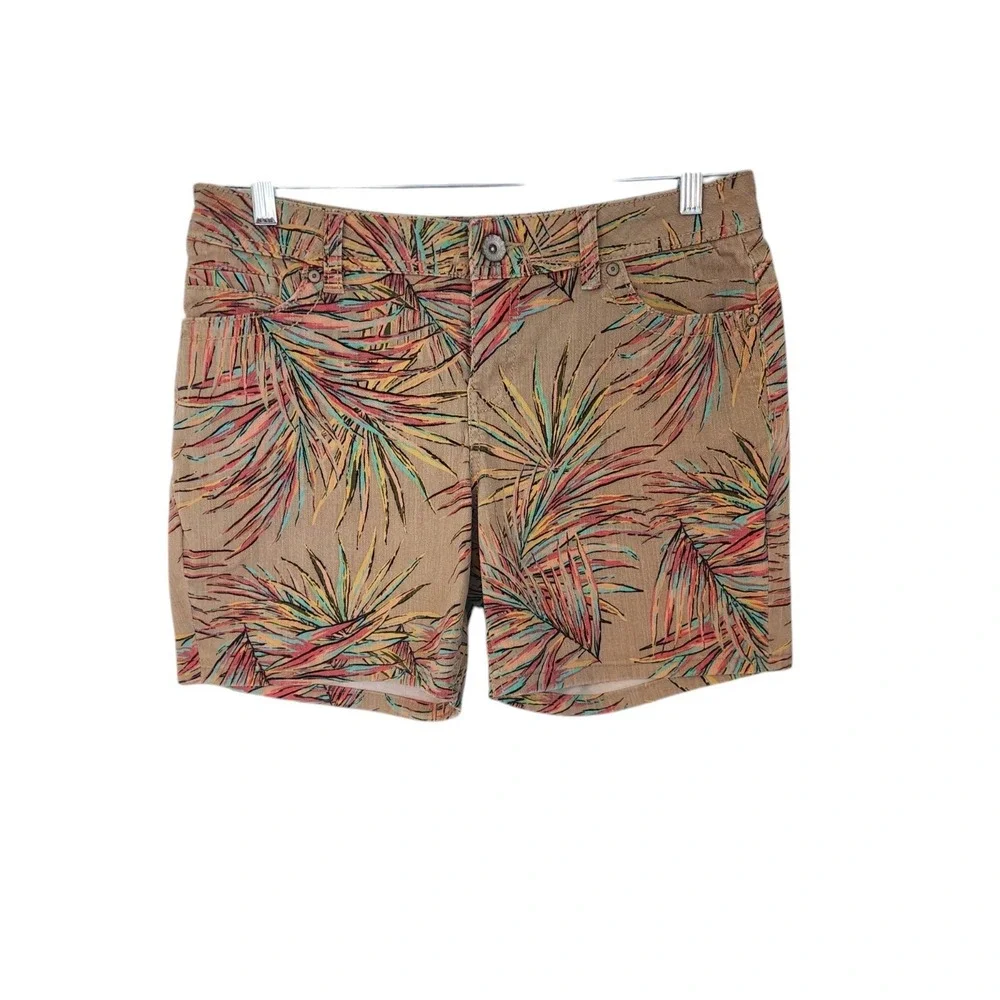 Sonoma Floral Denim Shorts Tan Colorful Hawaiian Mid Rise Stretch 10P NEW NWOT